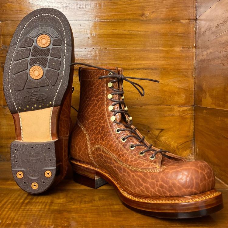 Prof. Barnets Bulky Lace to Toe Boots ( Law Tanning Shrunken Bison Peanut )
